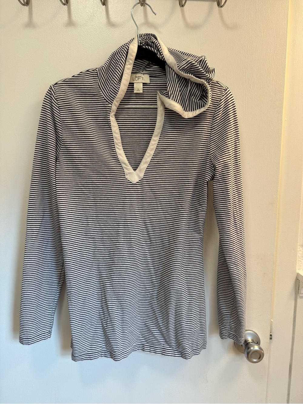 LOFT Black & White Striped Hooded Top
